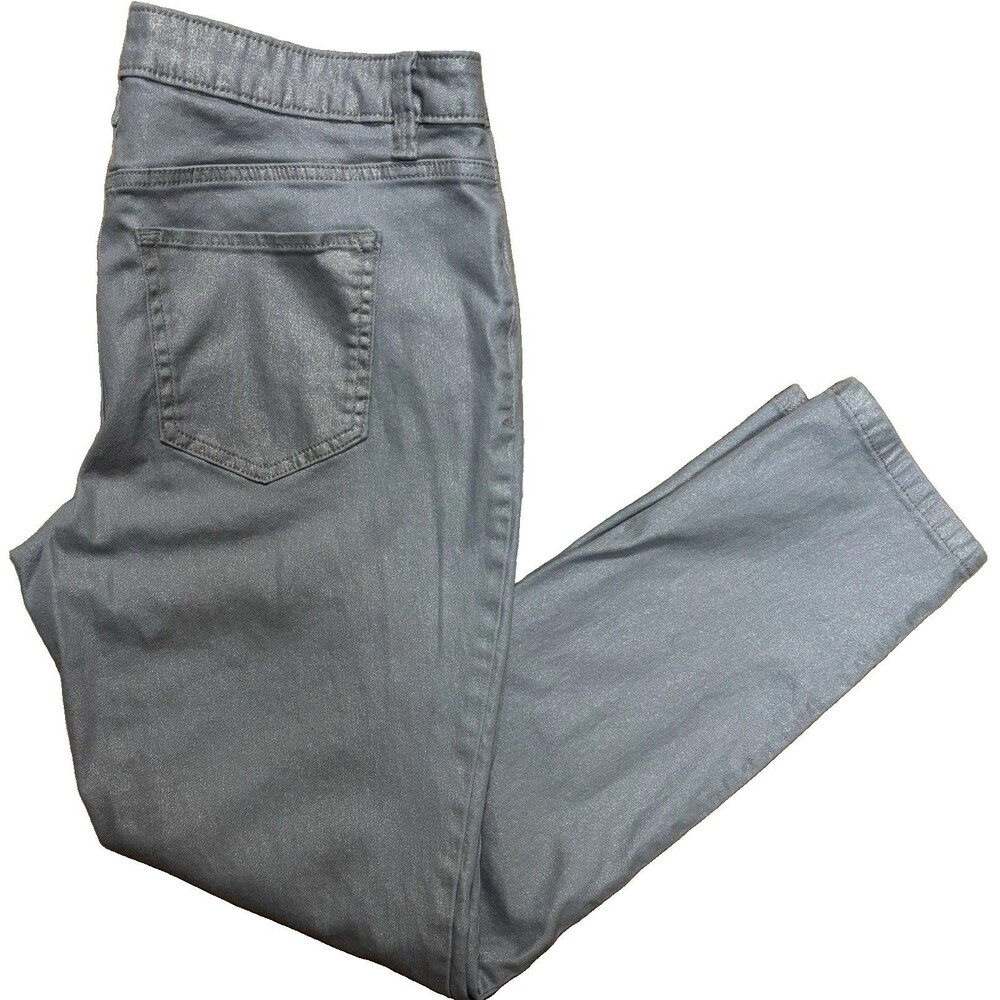 Liz Claiborne City Skinny  Silver  Metallic  Coated Stretch Jeans Pants Size 10